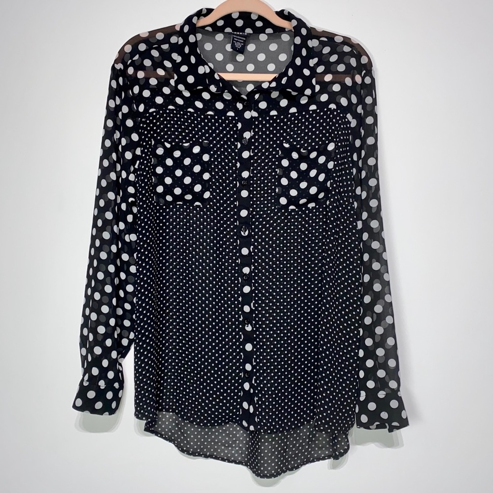 Torrid Polka Dot Sheer Button Up Blouse